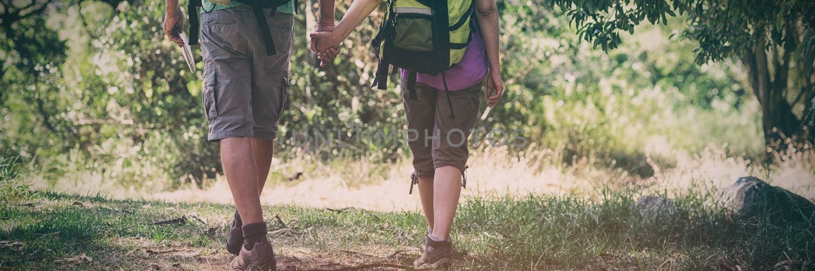 Couple hiking and holding hands each other by Wavebreakmedia