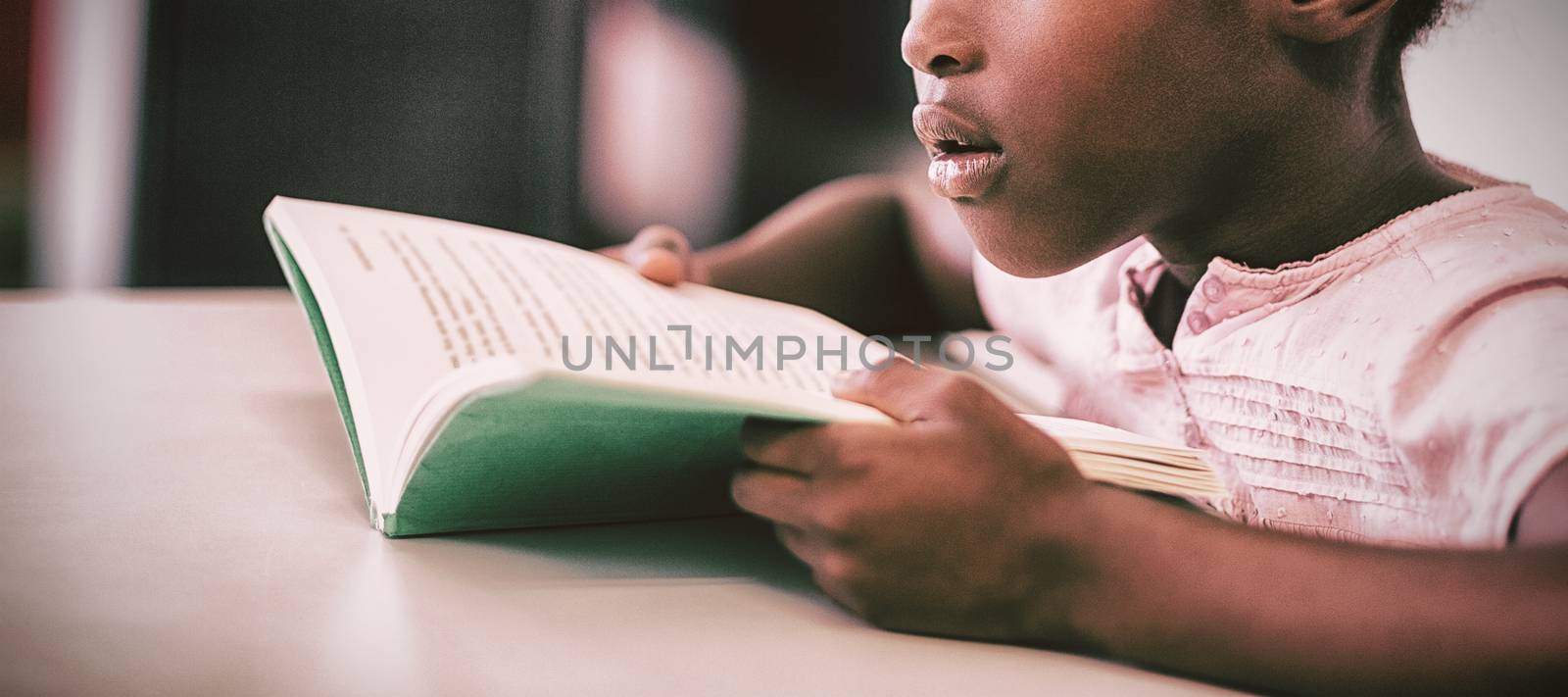 Girl reading a book in the classroom by Wavebreakmedia