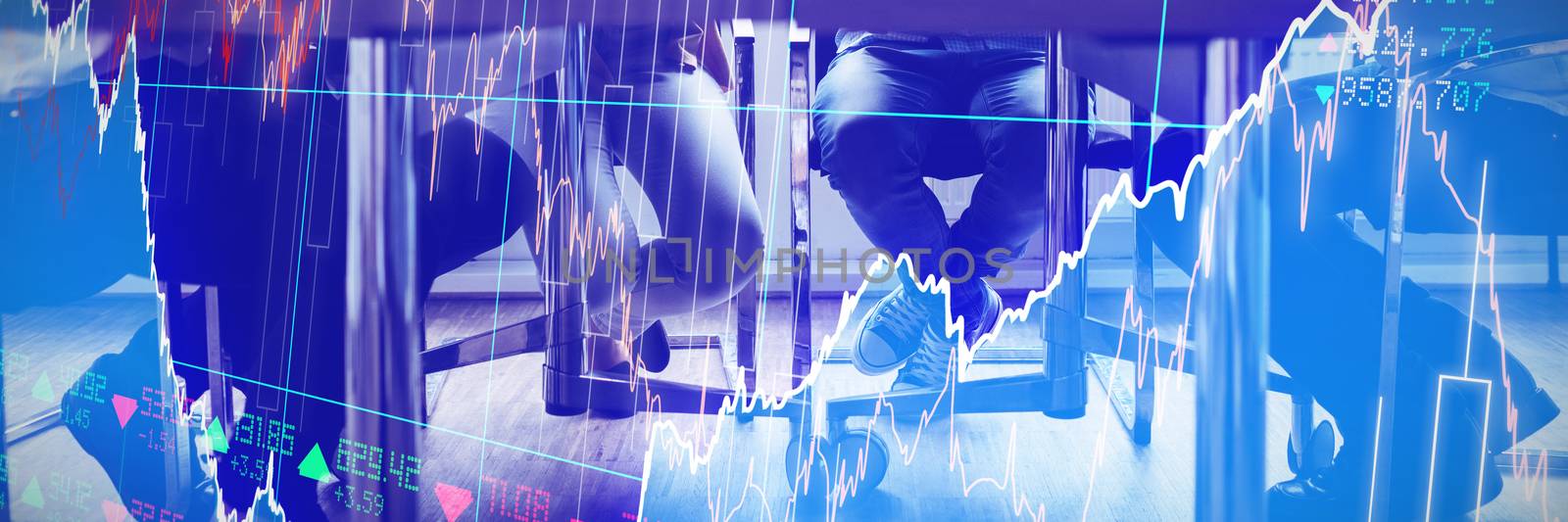 Stocks and shares against business people interacting with each other