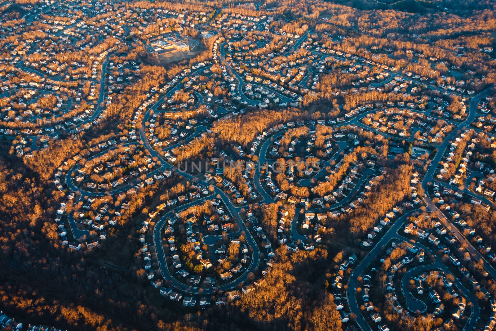 Aerial view of suburban neighborhood in the USA by dutourdumonde