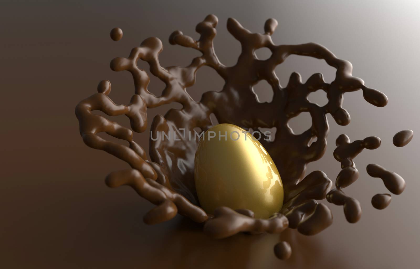 Easter golden egg splashes into hot chocolate.