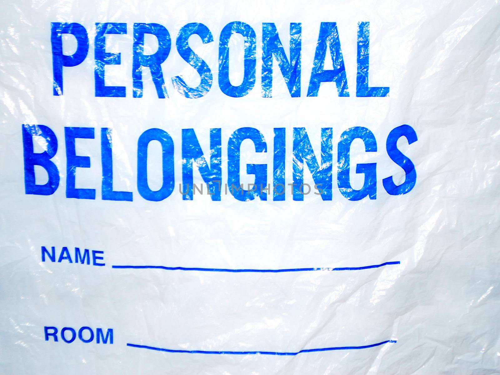 Personal belongings plastic bag  for patients entering the hospital.