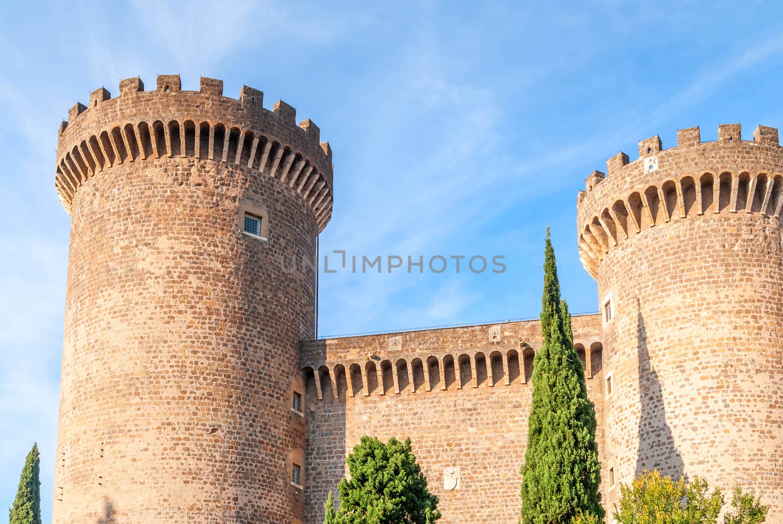 Ancient castle with towers of Rocca Pia in the center of Tivoli, Lazio region, Italy