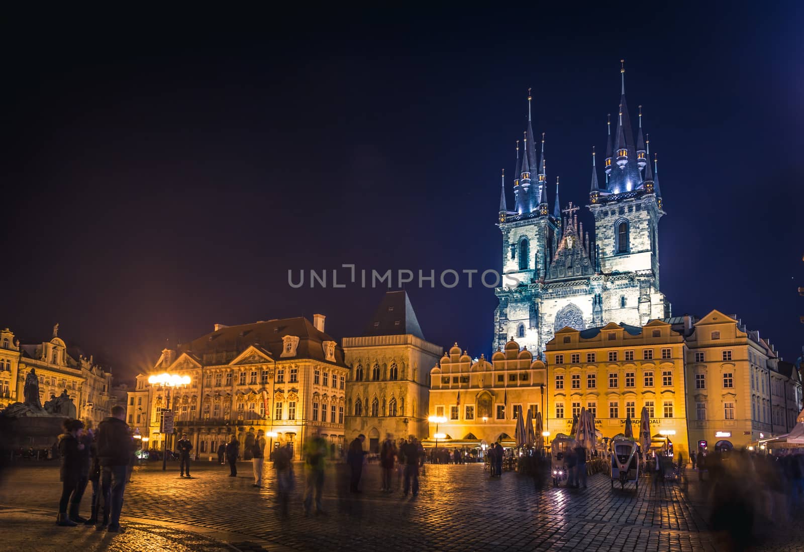 Church of St. Nicholas at Old Town Square in night. Prague, Czechia