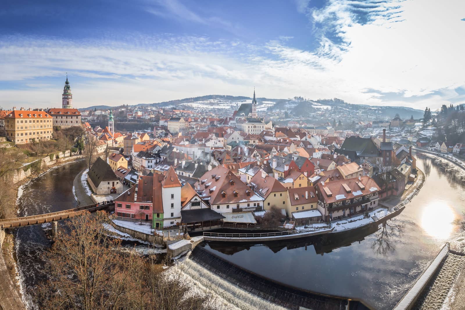 View of castle and houses in Cesky Krumlov in winter, Czech republic by petrsvoboda91