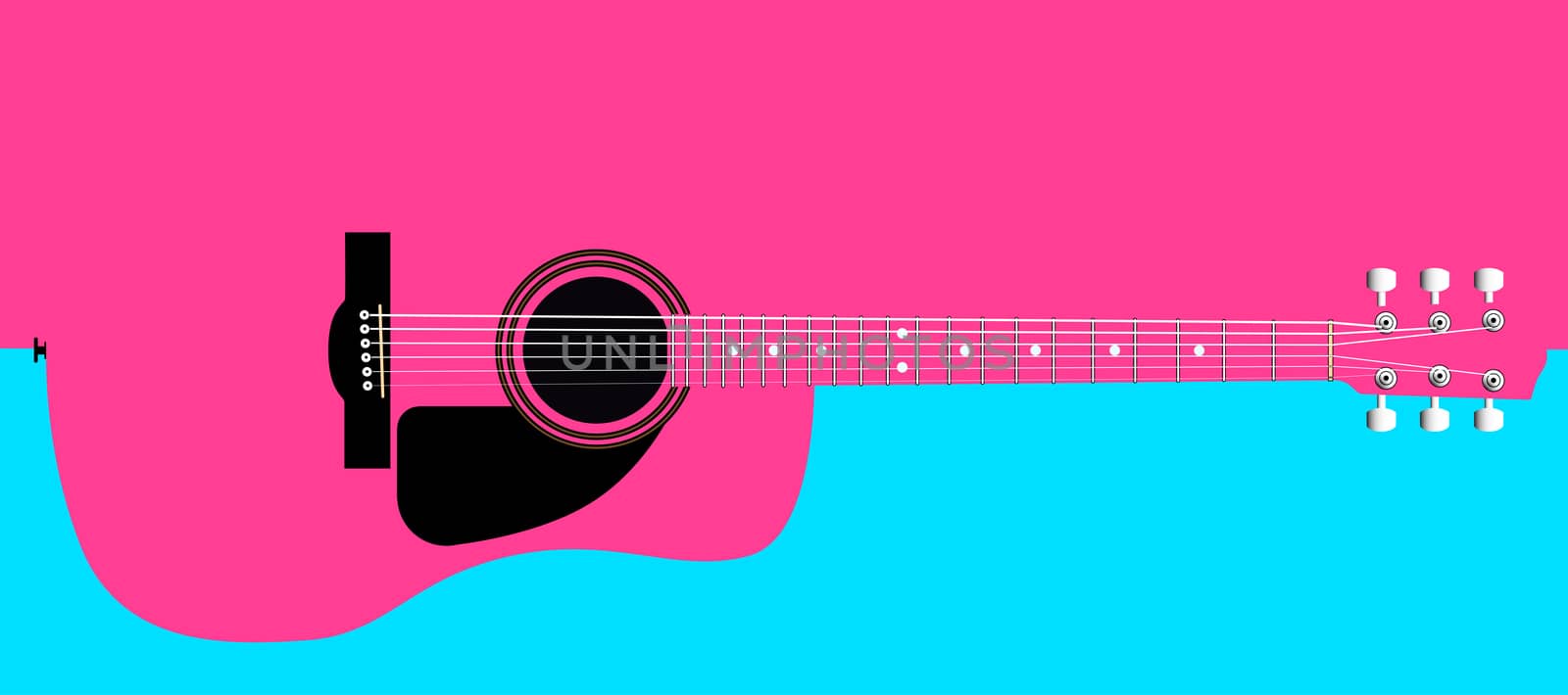 A typical acoustic guitar isolated over a pink and white background.