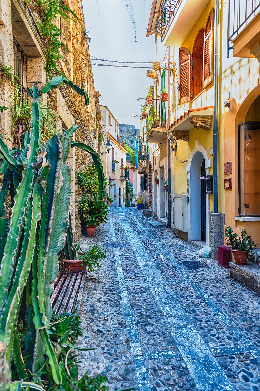 Picturesque streets and alleys in the seaside village of Chianalea, fraction of Scilla, Calabria, Italy