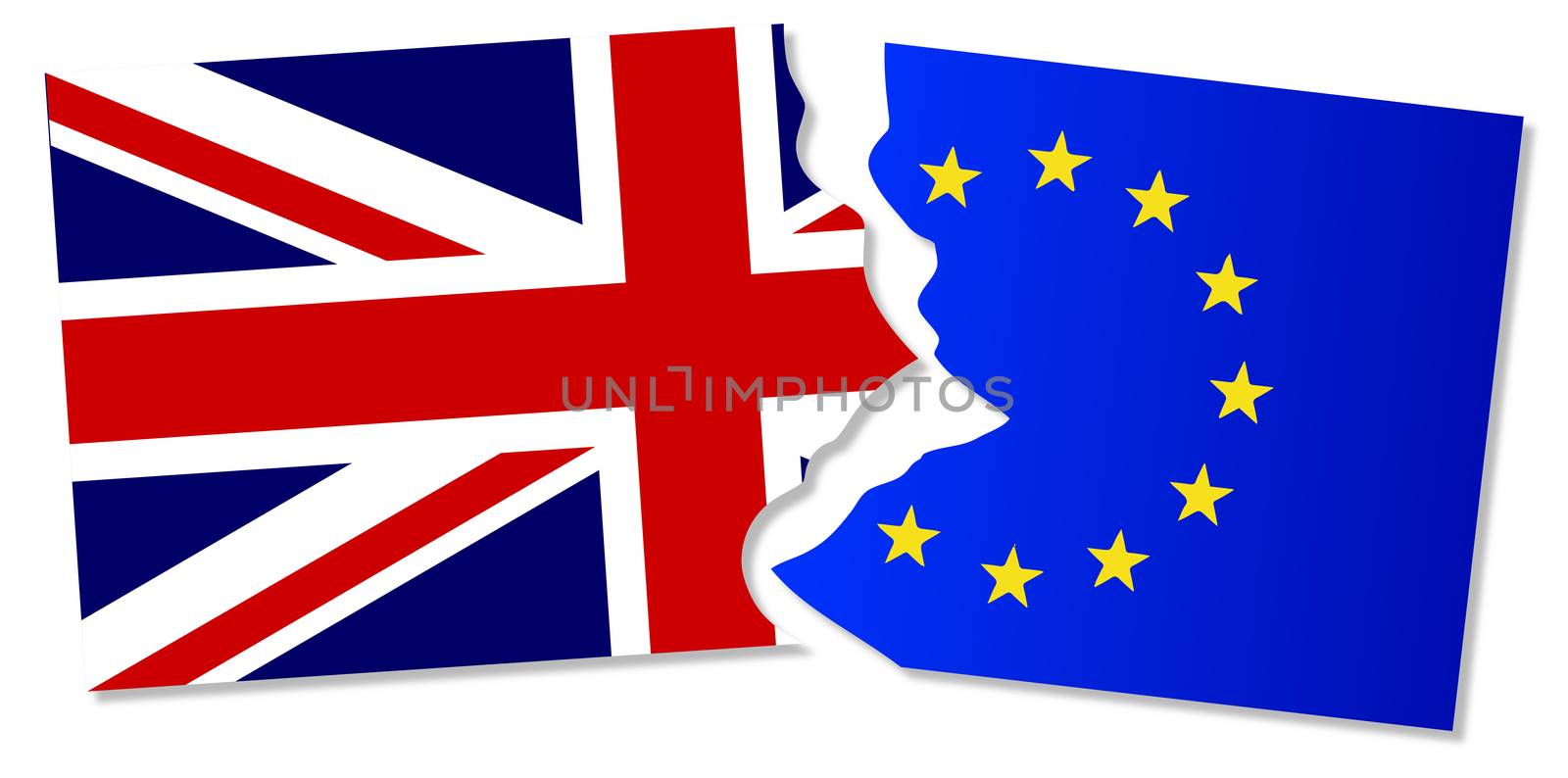 Flag of the European Union and Great Britain torn apart