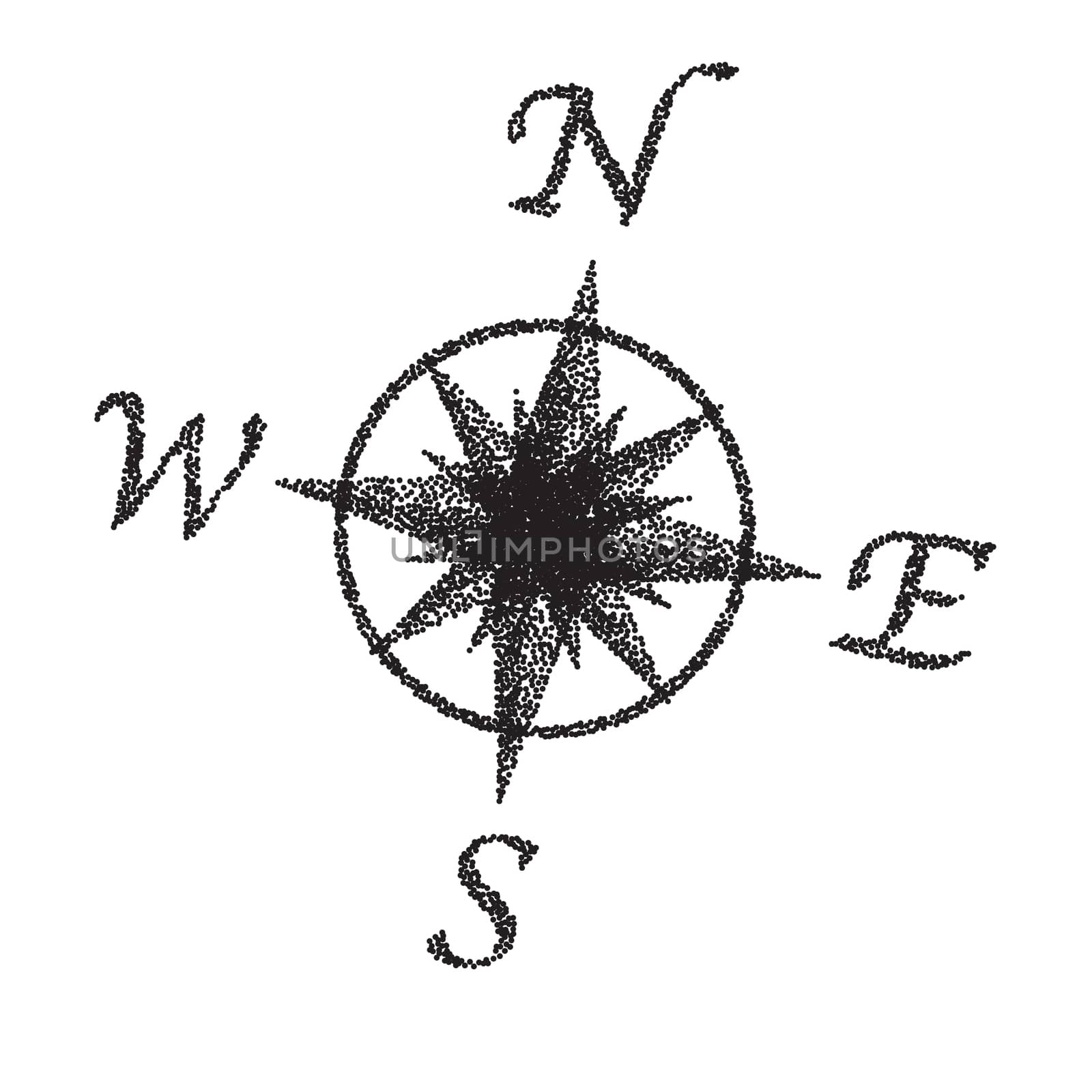 A compass dial in black and white with stipple FX