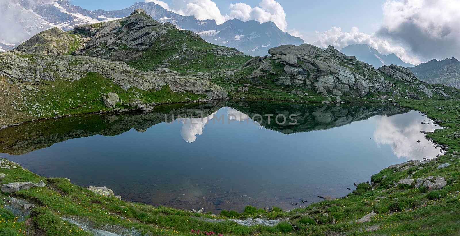 Nature of alpine mountains of europe hiking view