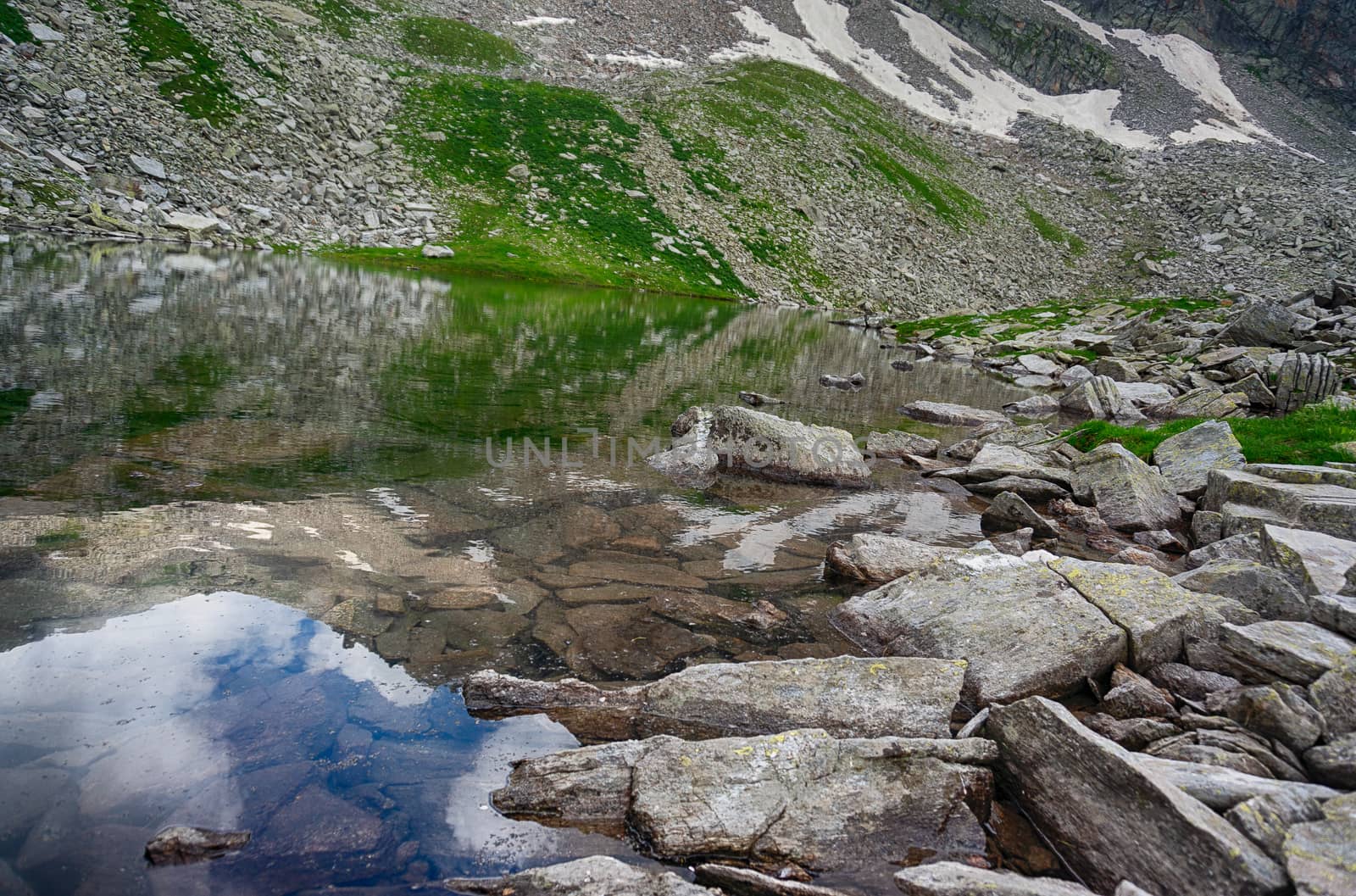 Mountain lake in Italian Alps landscape