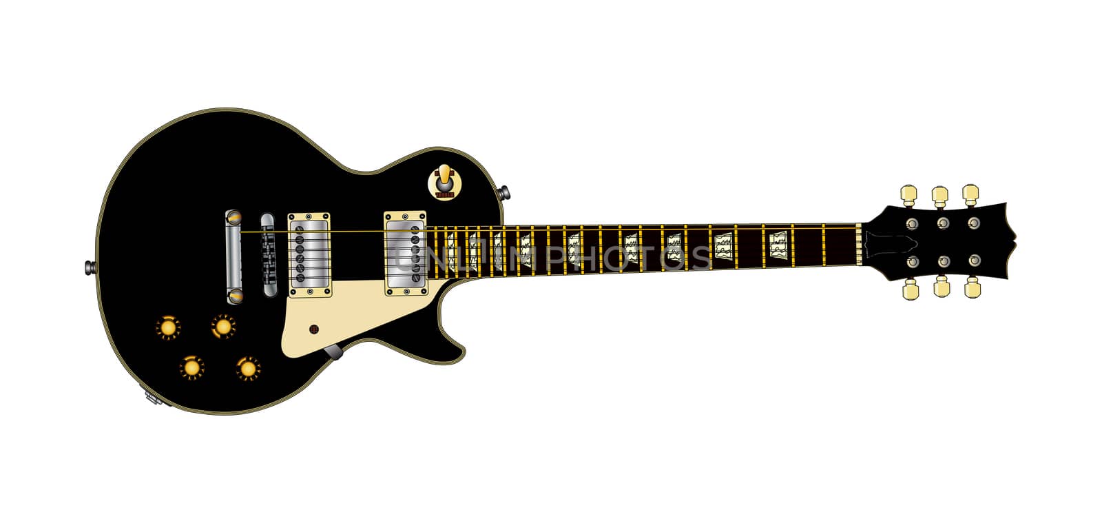 The definitive rock and roll guitar in black, isolated over a white background.