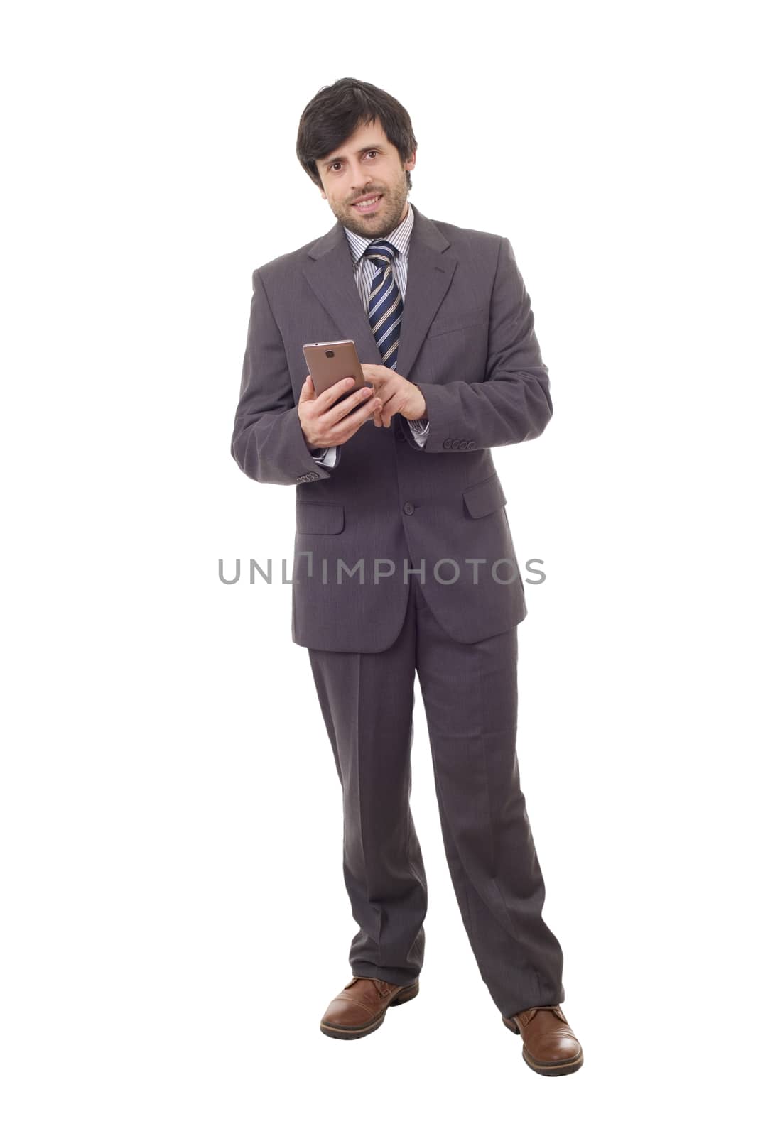 happy business man on the phone, full length, isolated