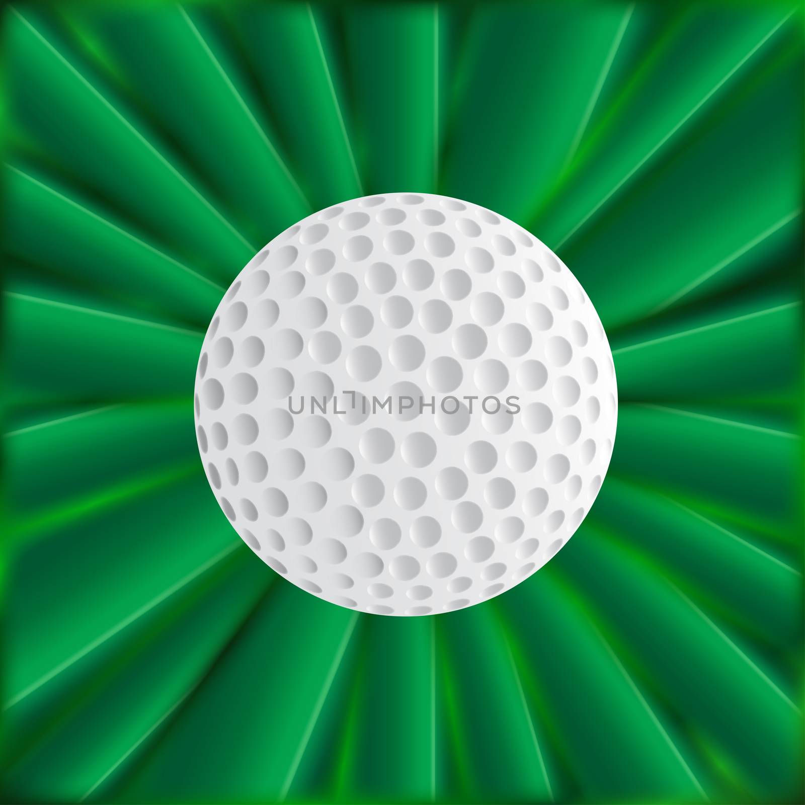 A typical golfball over a green material background
