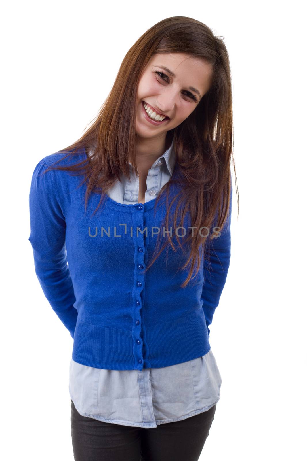 young casual beautiful woman, isolated in white