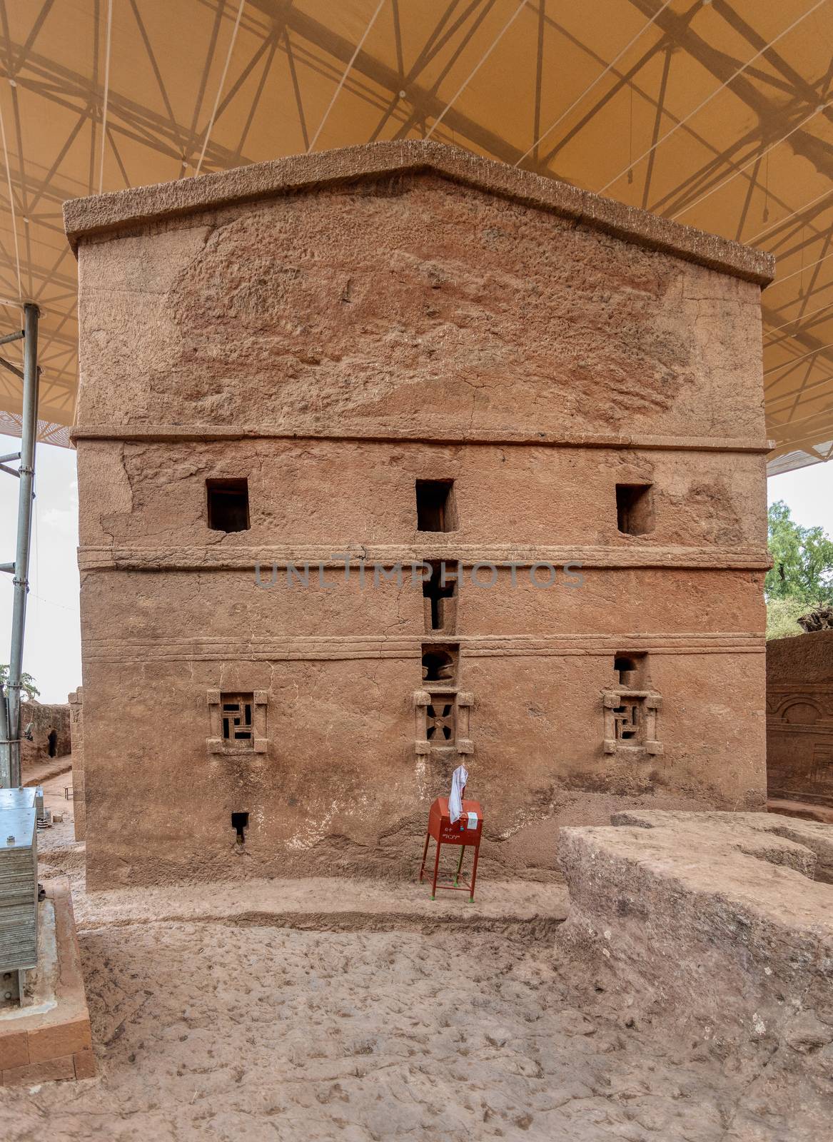 Biete Meskel - English name House of the Cross, Orthodox underground monolith church carved into rock. UNESCO World Heritage Site, Lalibela Ethiopia, Africa
