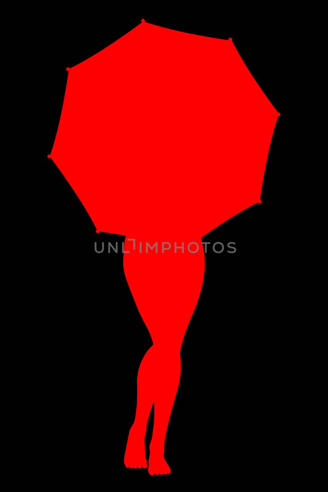 Black and white silhouette of a lady behind an umbrella