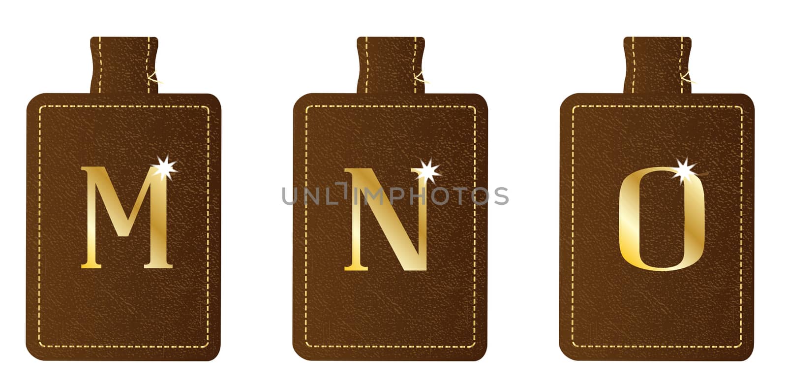 A brown leather key fob and ring set embosed with a gold leaf alphabet letter