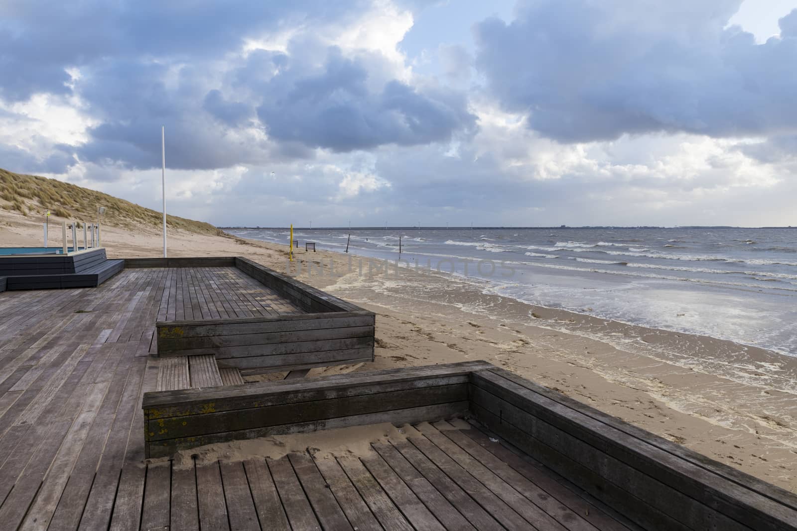 high sea water level in rockanje in holland, the northsea is here very hig in stead of a wide beach