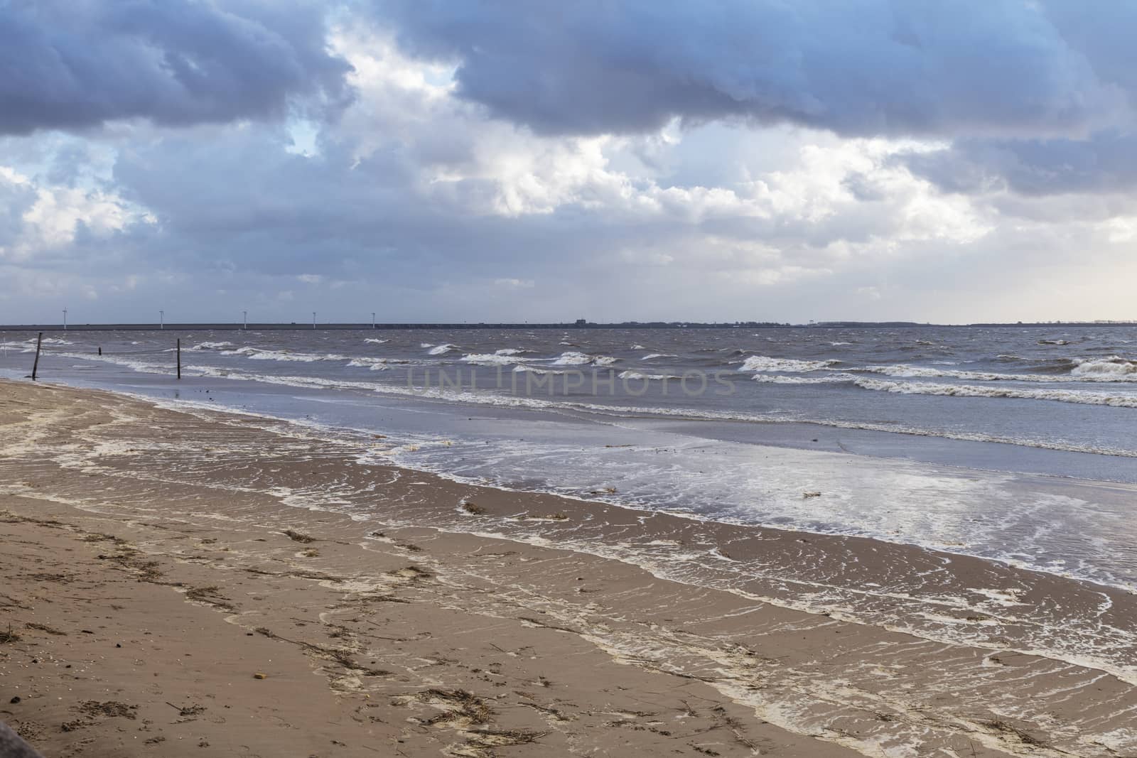 high sea water level in rockanje in holland, the northsea is here very hig in stead of a wide beach