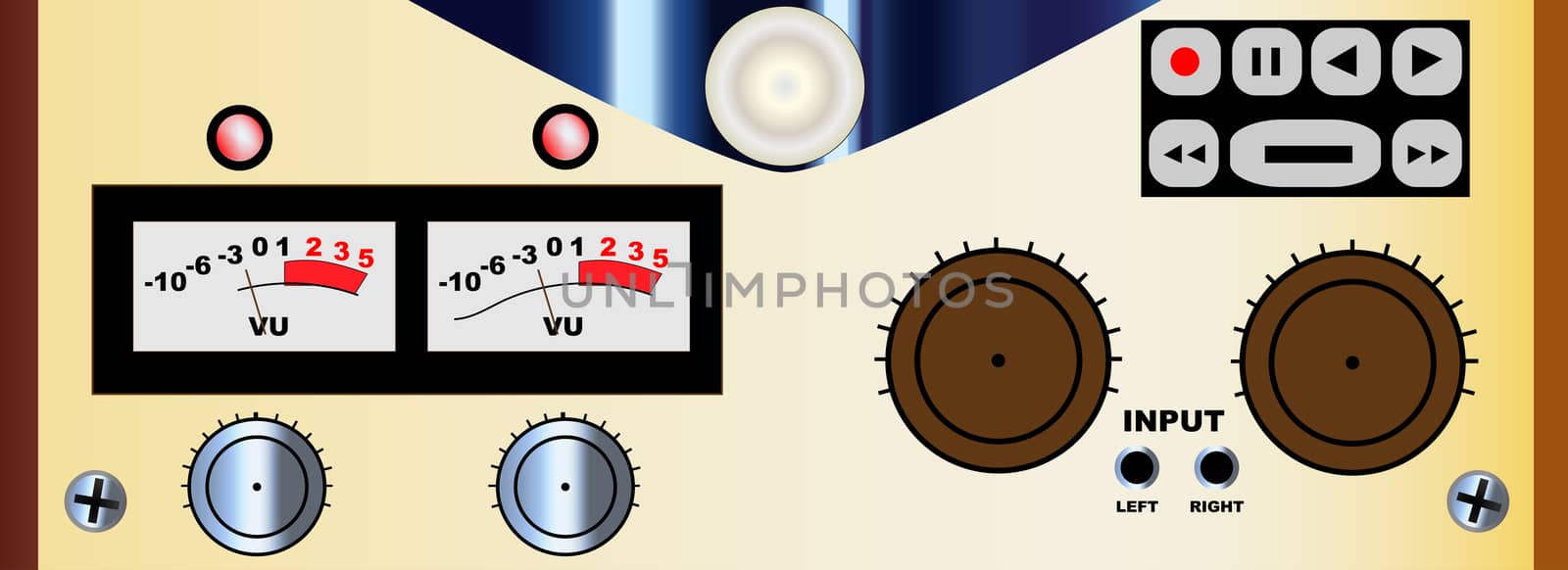 A typical reel to reel master tape recorder control panel