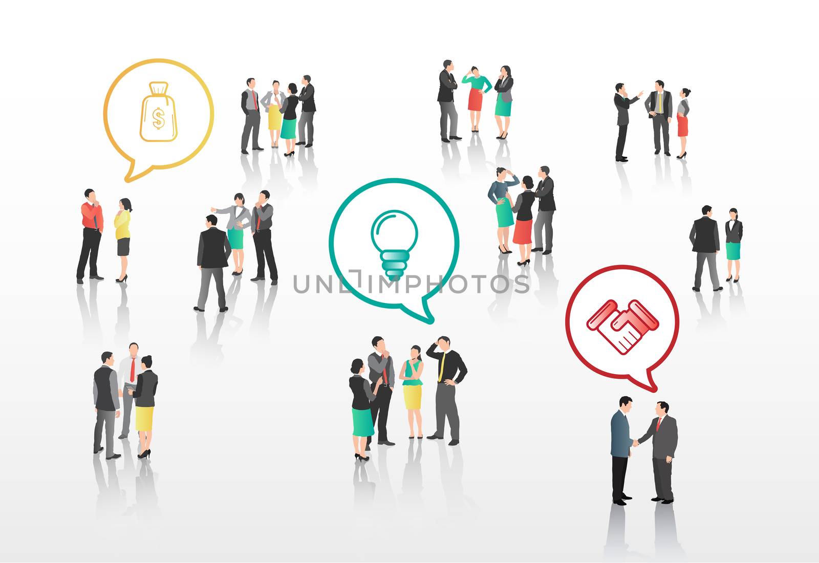 Business people with speech bubbles on grey background