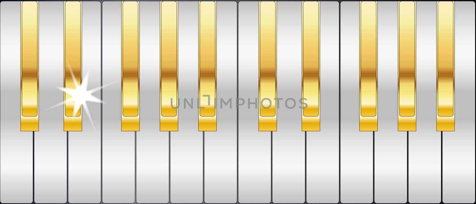 Silver and gold full size metal piano keys