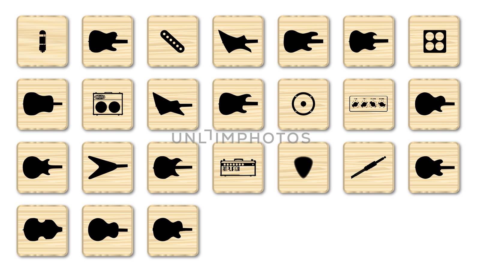 A set of web icons in the style of isolated scrabble blocks