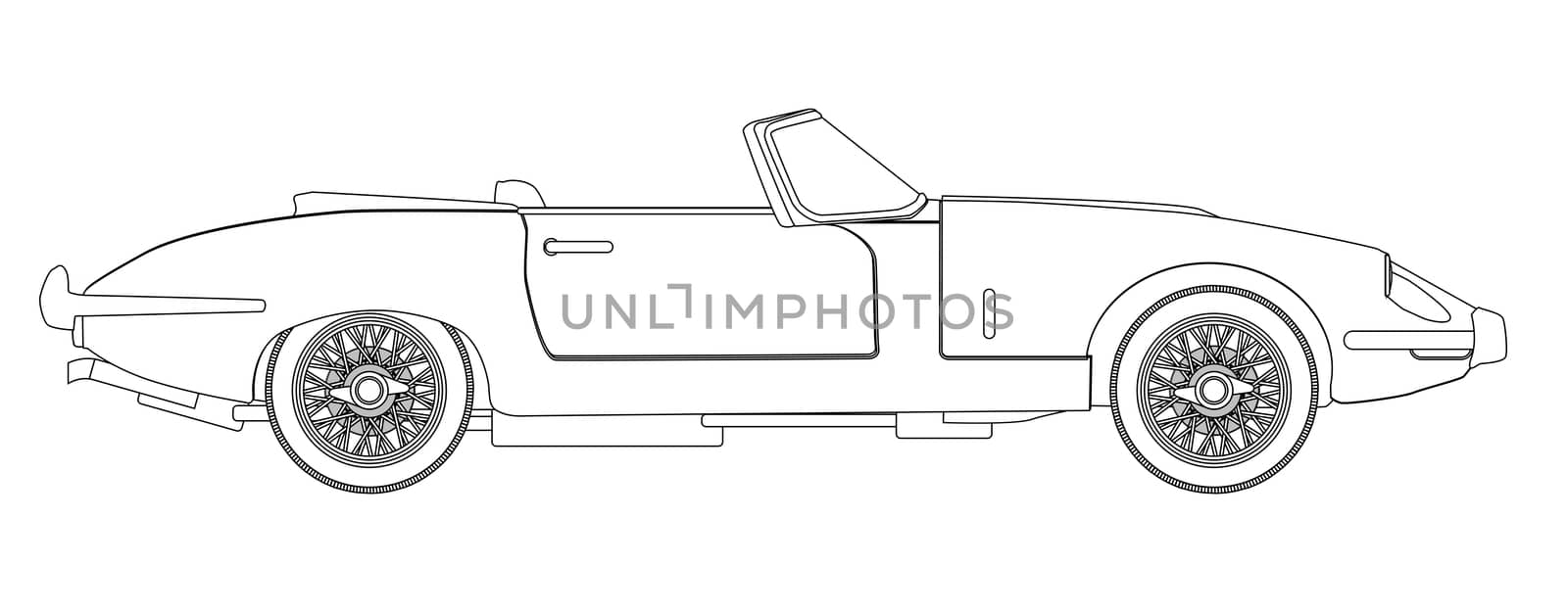 A typical sleak British style open top sports car in outline