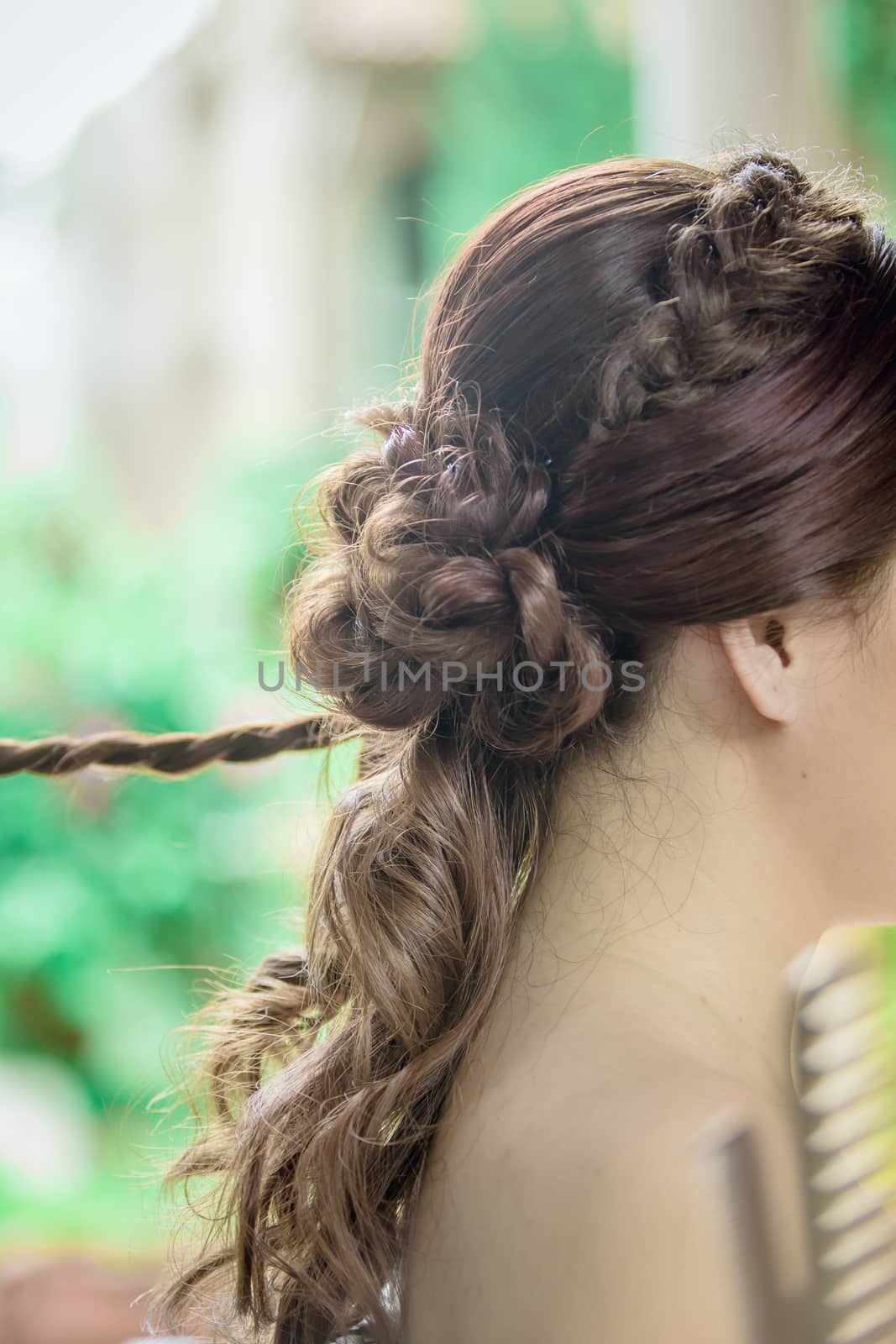 Hair salon bride as a symbol of beauty and weddings.