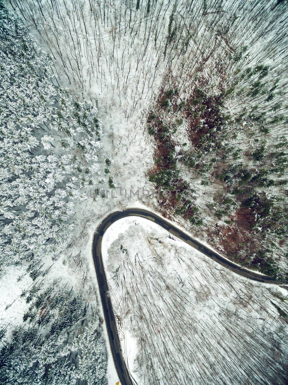 Winter Mountain Road From Above by MilanMarkovic78