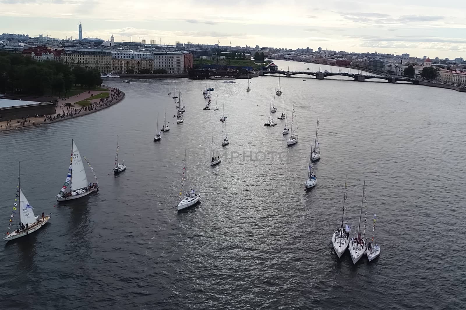 St. Petersburg, Russia - July 24, 2017: Festival of yachts in St. Petersburg on the river neve. Sailing yachts in the river.