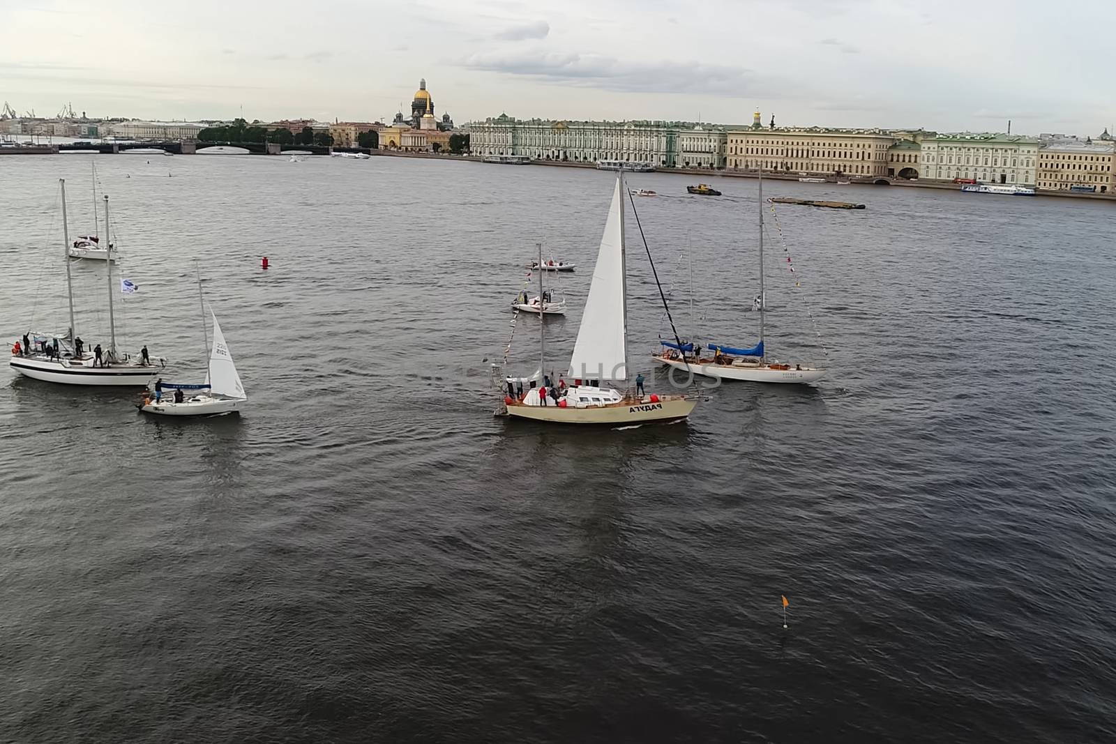 St. Petersburg, Russia - July 24, 2017: Festival of yachts in St. Petersburg on the river neve. Sailing yachts in the river.