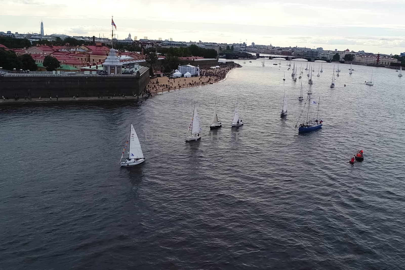 St. Petersburg, Russia - July 24, 2017: Festival of yachts in St. Petersburg on the river neve. Sailing yachts in the river.