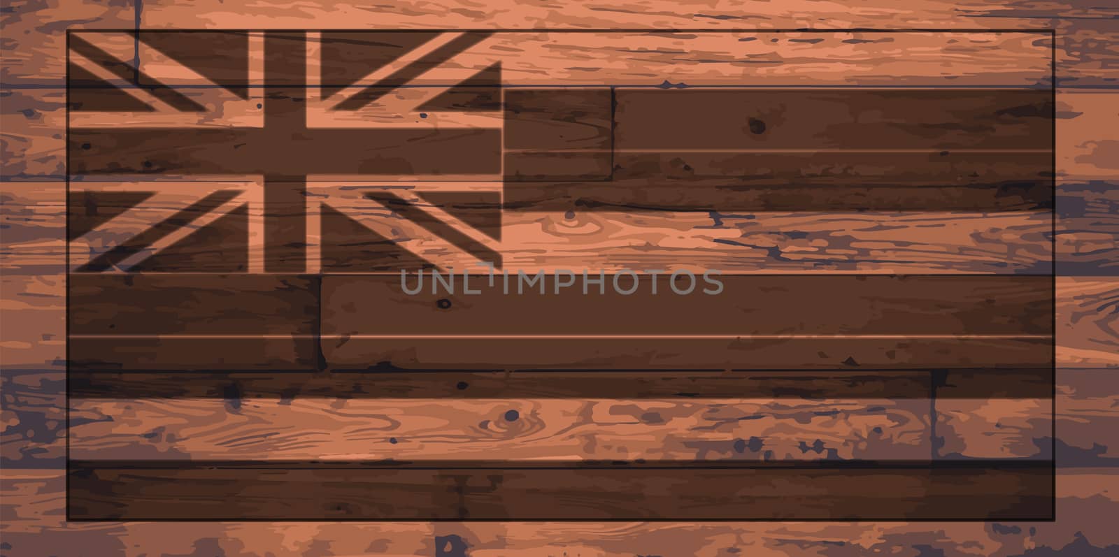 Hawaii State Flag branded onto wooden planks