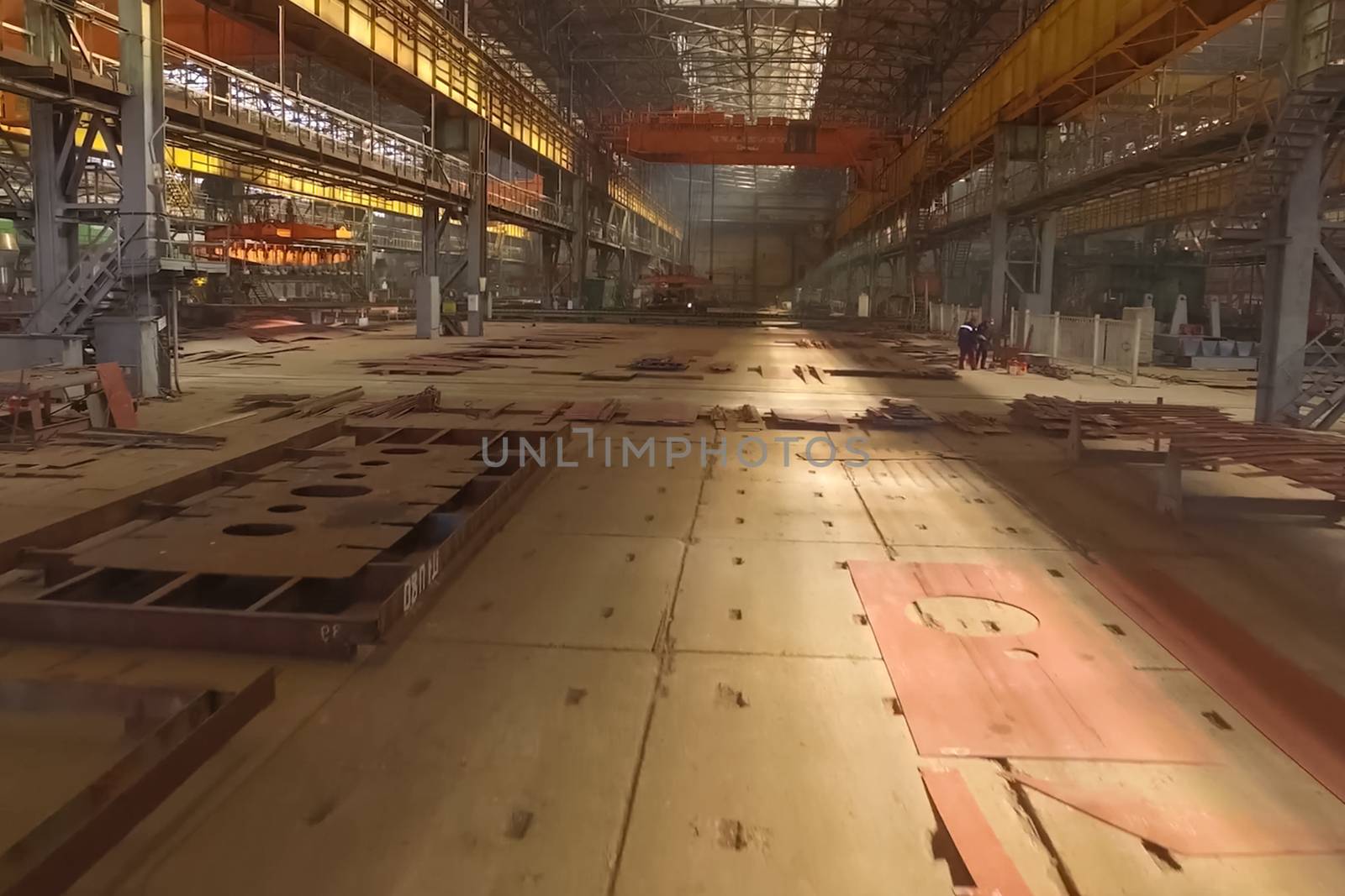 Shipbuilding plant, Internal welding workshop m erection of metal structures. The plant in Novorossiysk.