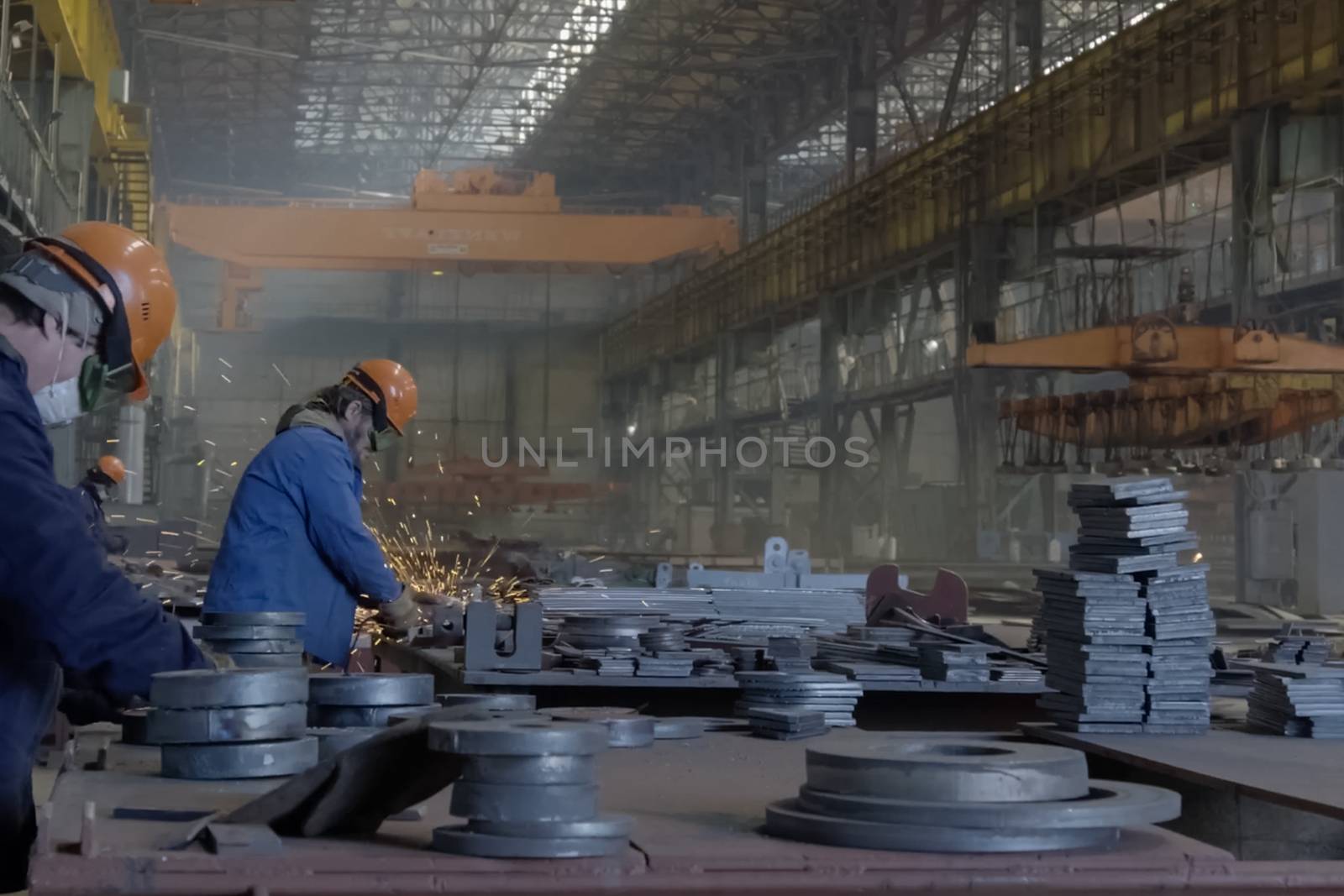 Novorossiysk, Russia - May 26, 2018: Shipbuilding plant, Internal welding workshop m erection of metal structures. The plant in Novorossiysk.
