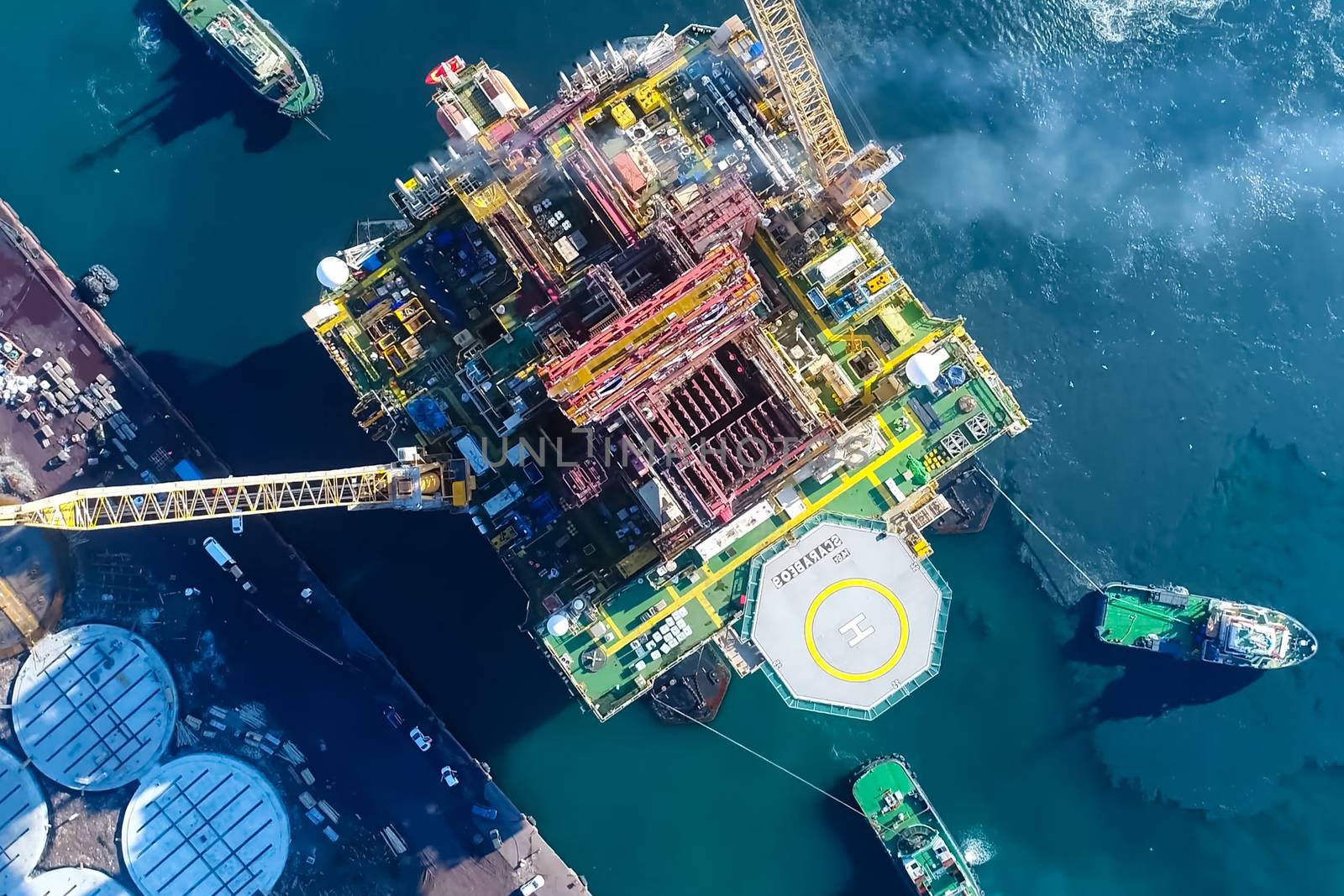 Bergen, Norway - June 27, 2014: Drilling platform in the port. Towing of the oil platform.