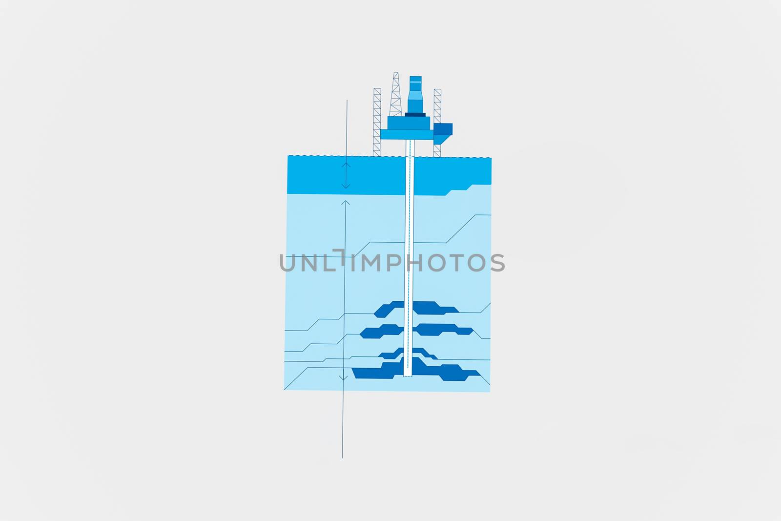 Scheme of the drilling offshore platform and oil reservoir.