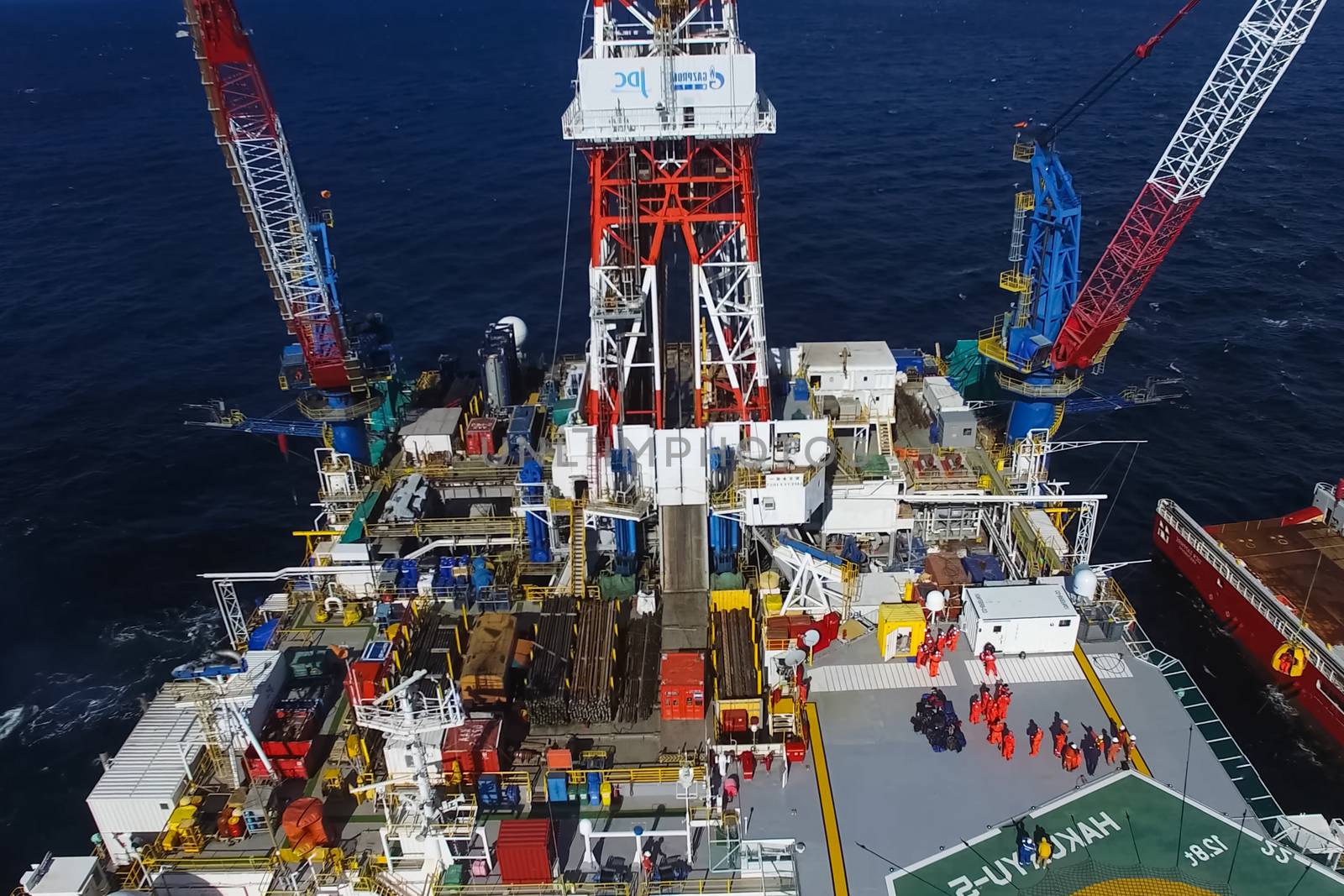 Oil offshore platform in the sea. Extraction of oil on the shelf by nyrok