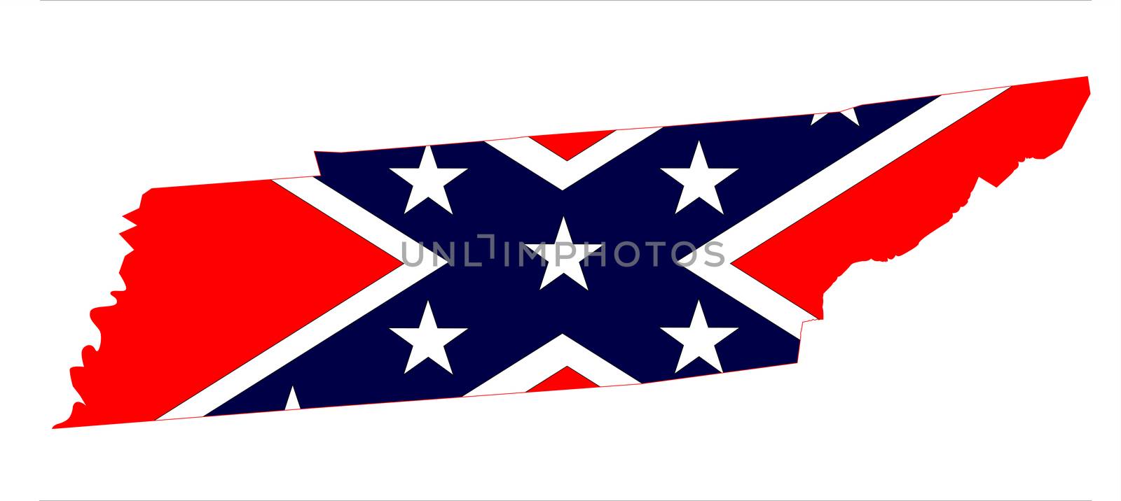 State map outline of Tennessee with confederate flag over a white background