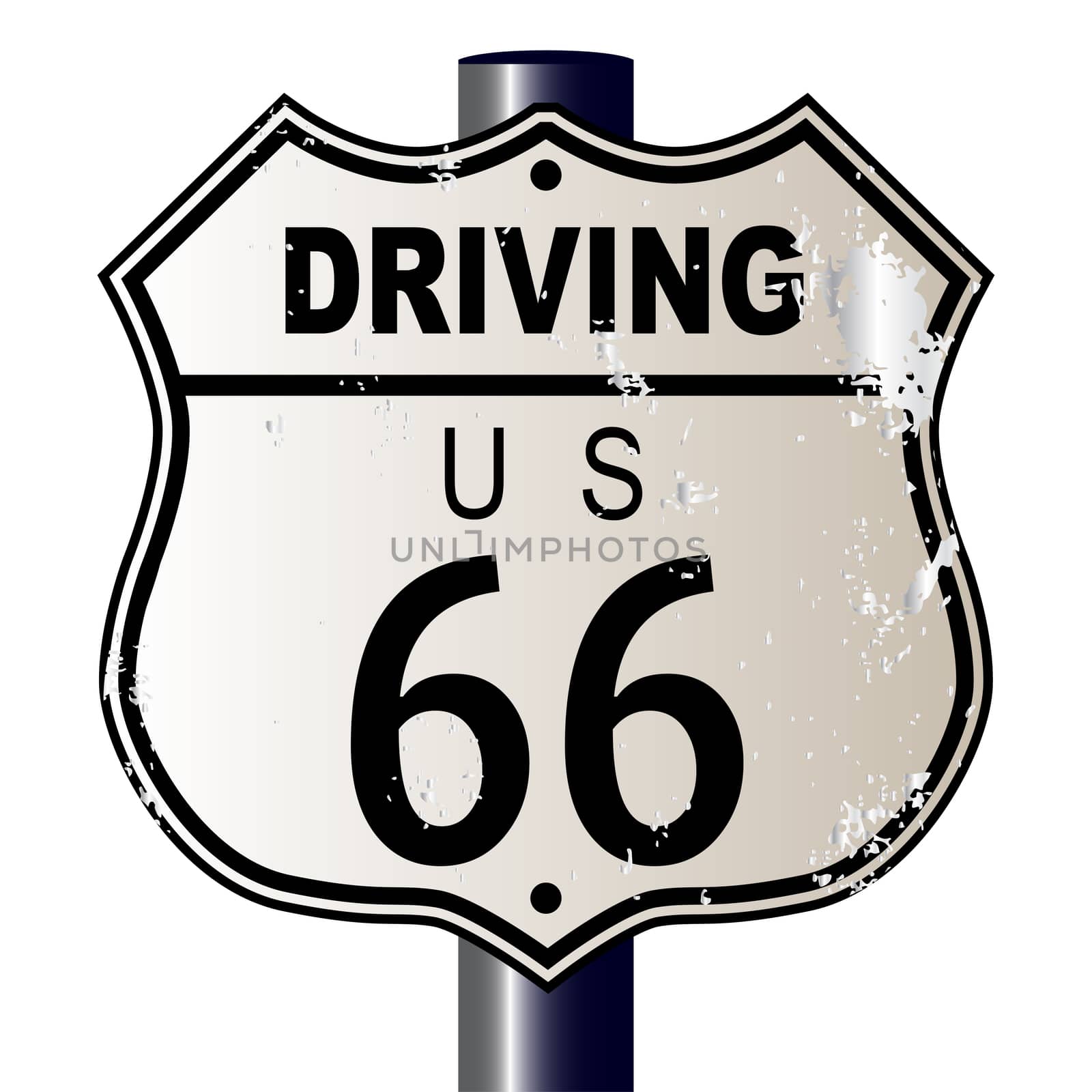 Driving Route 66 traffic sign over a white background and the legend DRIVING