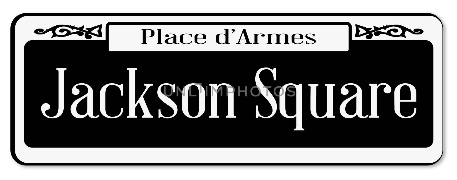 New Orleons street sign of Place d'Armes over a white background