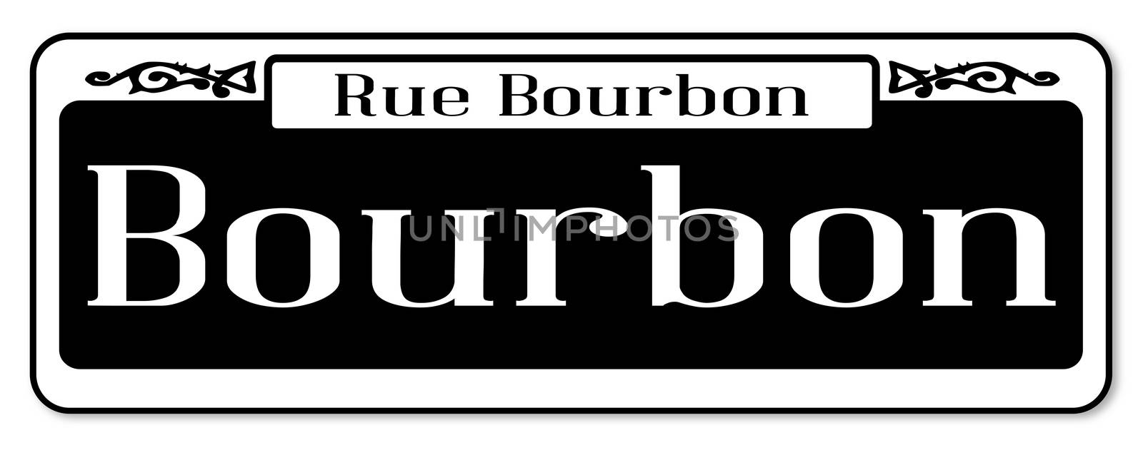 New Orleons street sign of Rue Bourbon over a white background