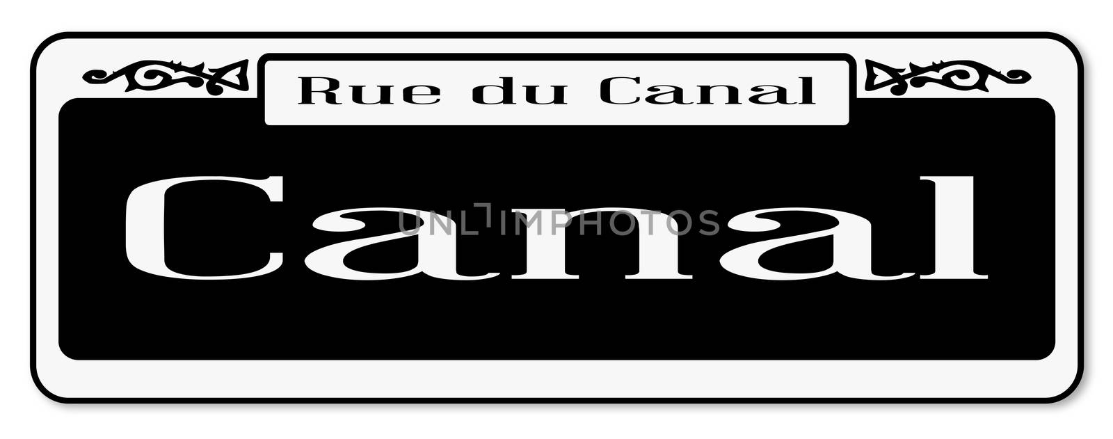 New Orleons street sign of Rue du Canal over a white background