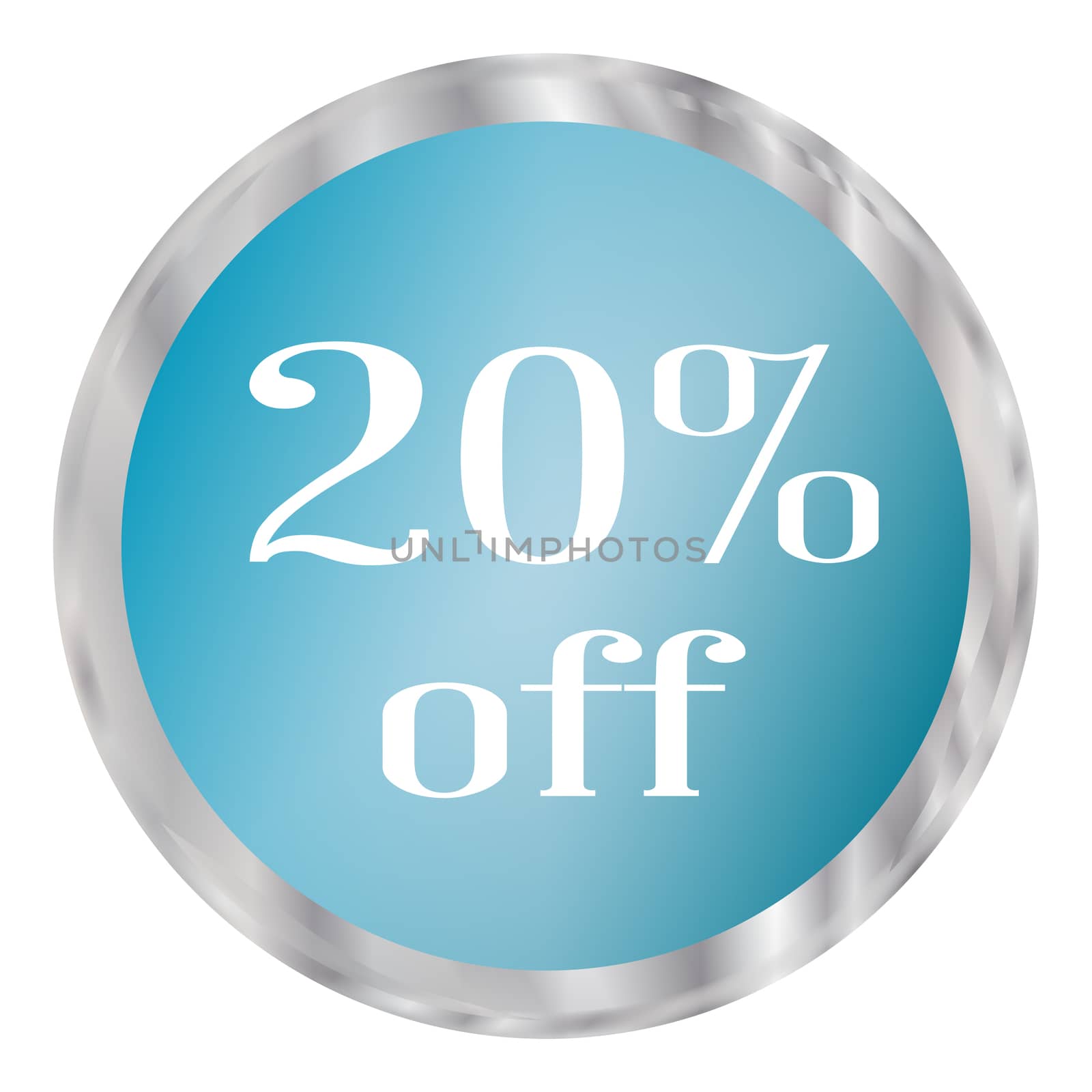 A blue button with the text 20 percent off over a white background