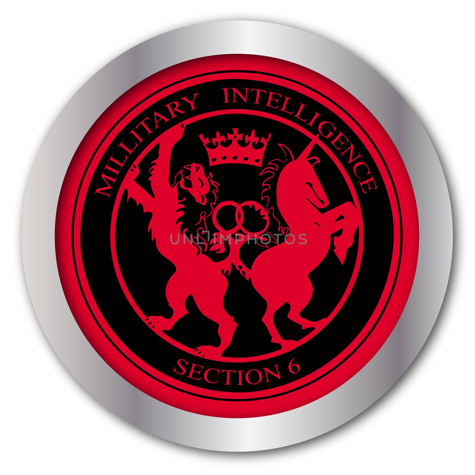 A depiction of the Mi6 logo as a button on white