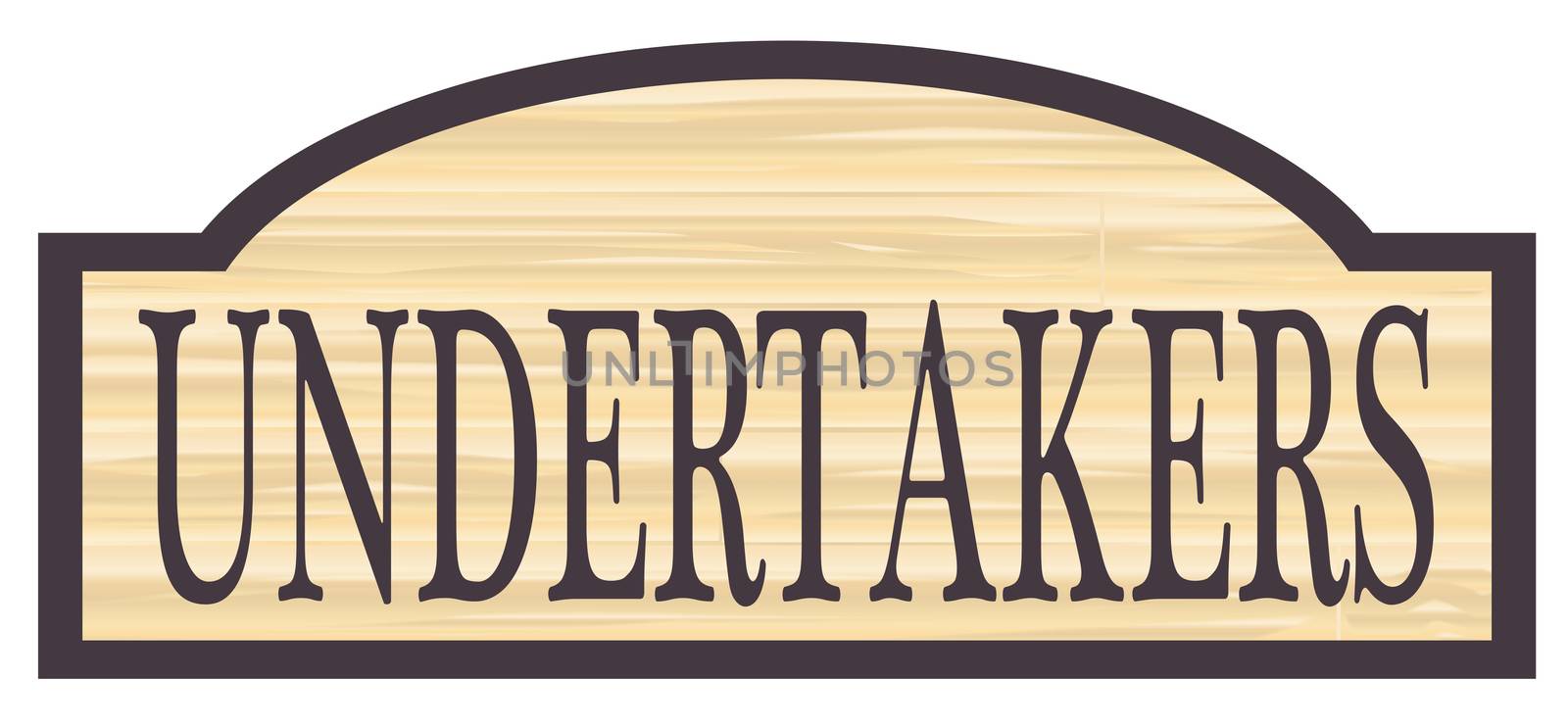 Undertakers store stylish wooden store sign over a white background