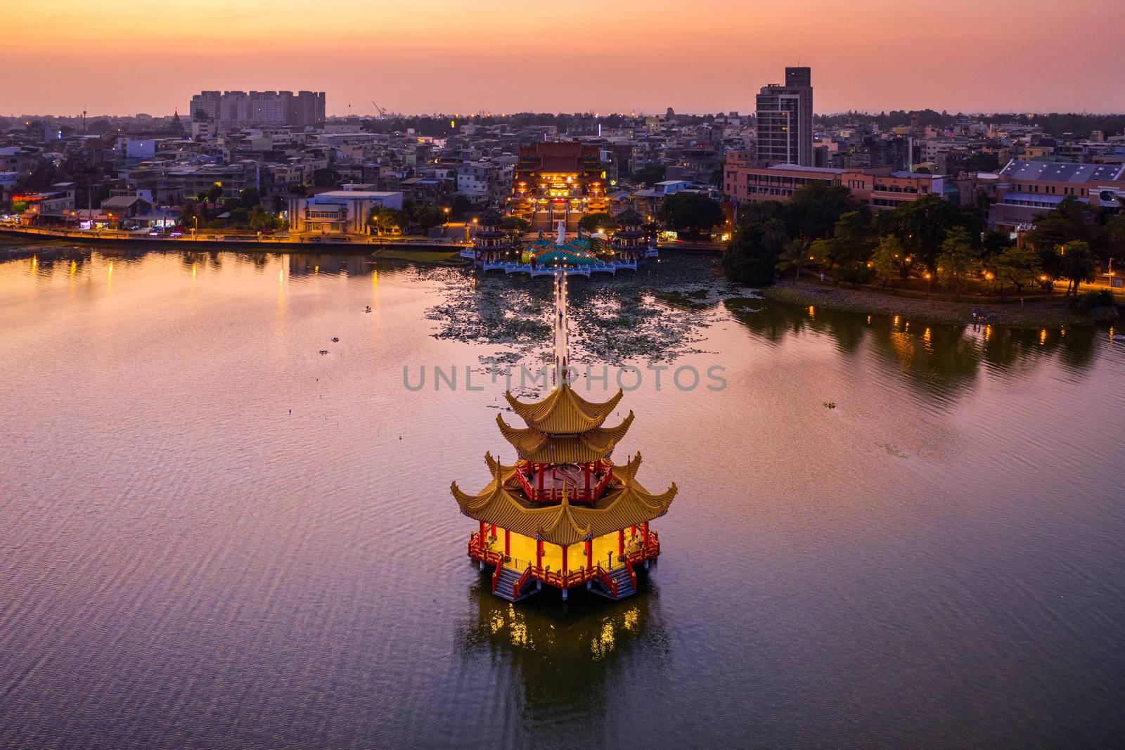 Wuliting pavilion at twilight. Kaohsiung's famous tourist attractions in Taiwan. by gutarphotoghaphy