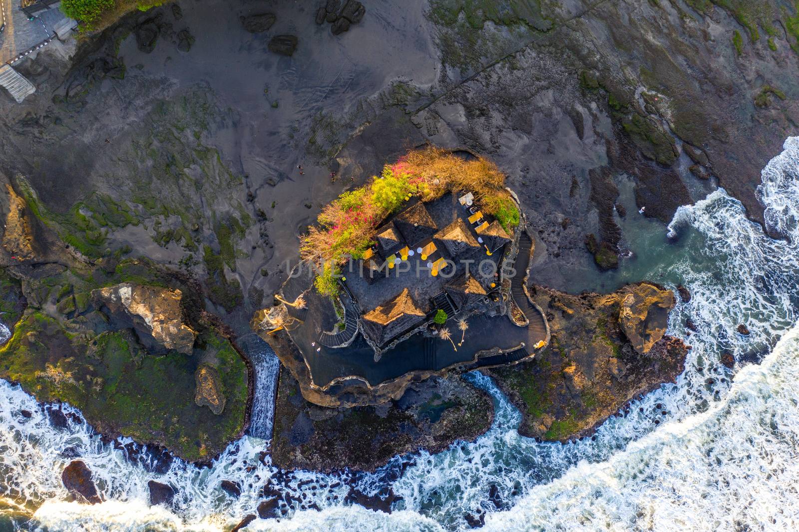Aerial view of Tanah lot temple in Bali, Indonesia. by gutarphotoghaphy